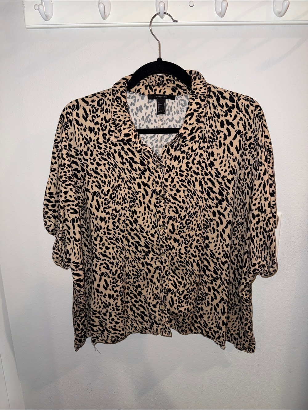 Forever 21 Beige and Black Leopard Print Button-Down Shirt